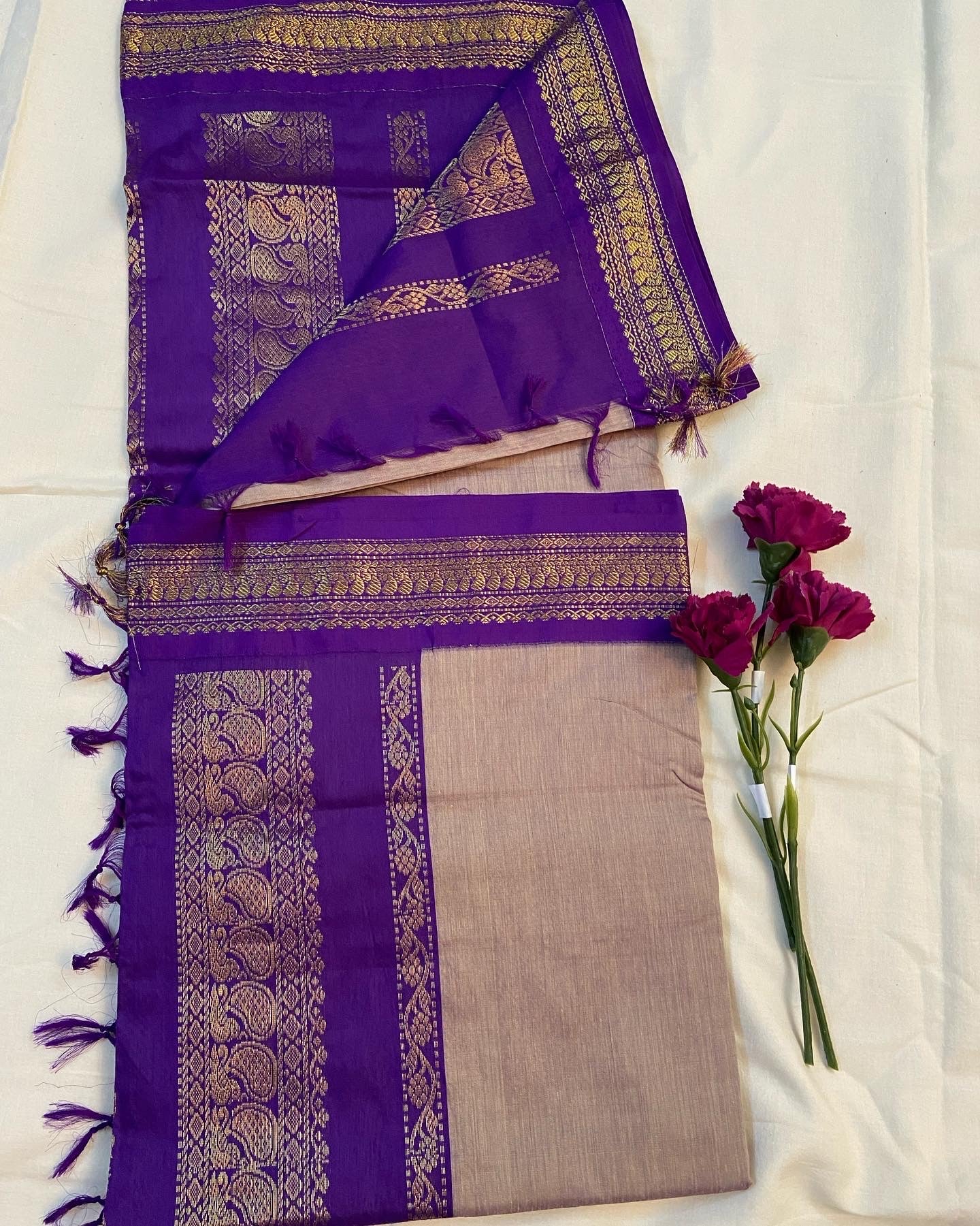 Saree-Kalyani cotton Grey & Purple