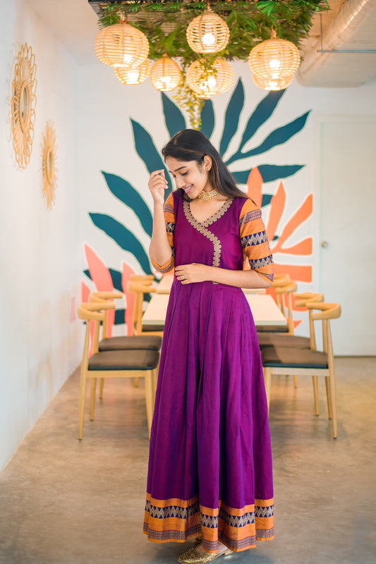 Saree-Kalyani cotton Grey & Purple – Pasha Studio