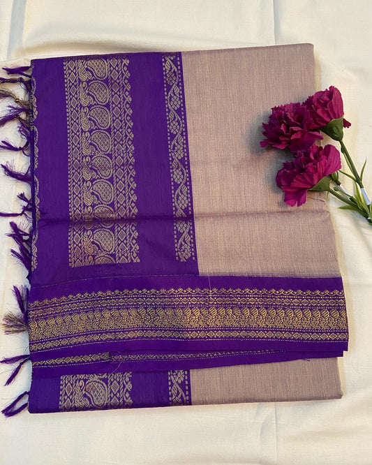 Saree-Kalyani cotton Grey & Purple