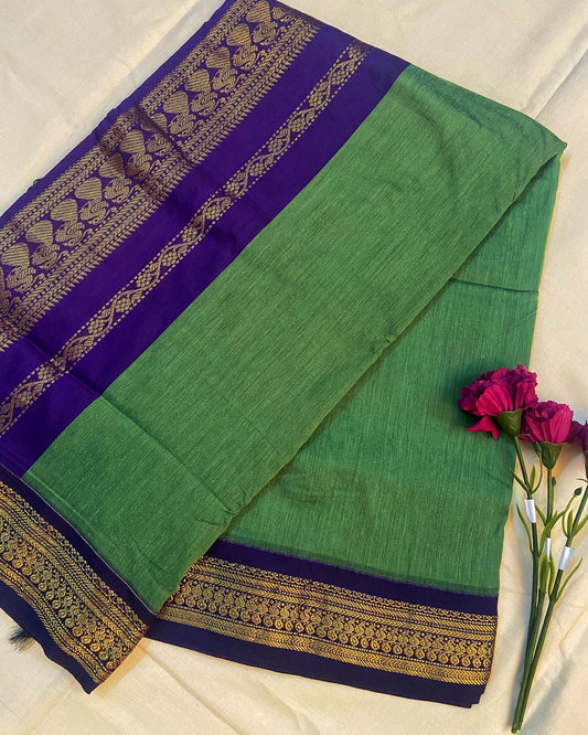 Saree -Kalyani cotton Green & Purple